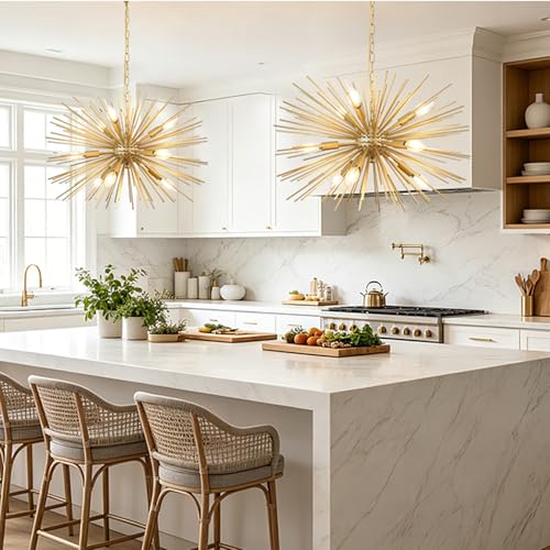 24in 9 Lights Gold Sputnik Chandelier Mid