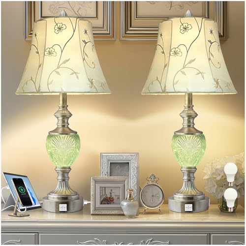 Bedside Table Lamp Set of 2 with Nightlight and USB A+C Ports (2 Count)