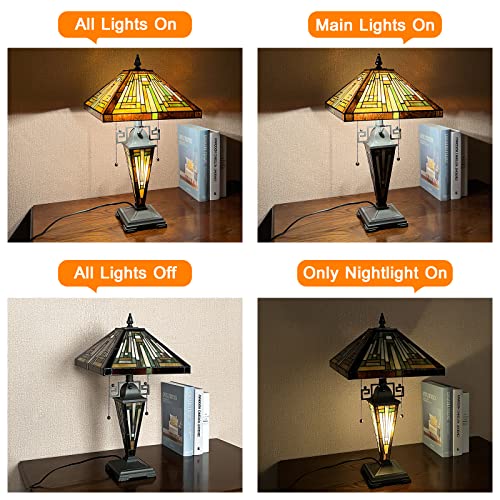 Tiffany Table Lamp Antique Amber Brown Stained Glass Lamp 3