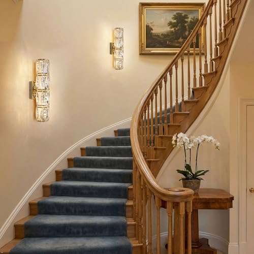 Gold Crystal Wall Sconce Dimmable LED with Remote for Bedroom