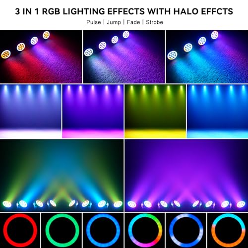 Stage Lights Mini RGB Battery Powered Uplights LED Rechargeable Par Can Lights with Halo (10 Count)