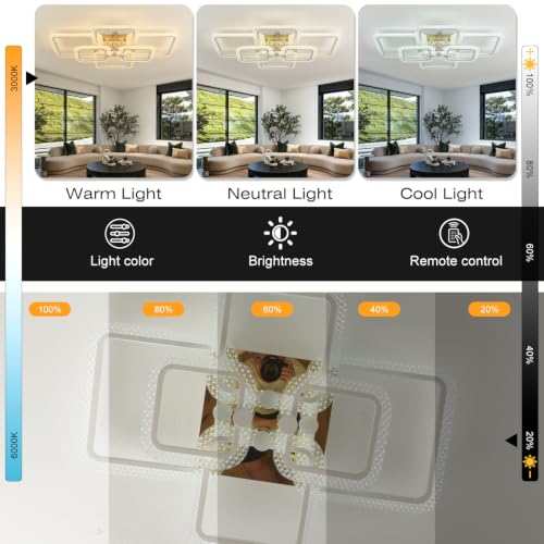 White 6 Square Acrylic LED Flush Mount Ceiling Light