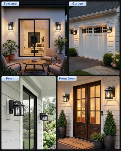 2 Pack Dusk to Dawn Porch Light with GFCI Outlet (Black / D2D 2-Pack)