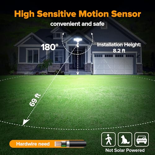 80W 9000LM LED Security Light Hardwire Motion Sensor Outdoor Lights