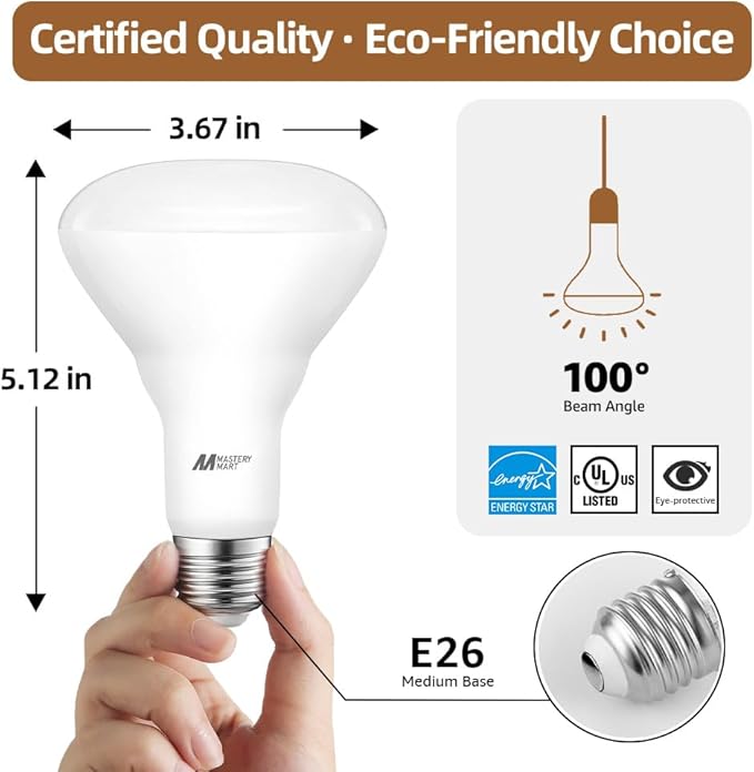 12 Pack BR30 LED Bulbs, 65W Equivalent, 10W 2700K Soft White, 700 Lumens, Flicker-Free, Dimmable Recessed Can Flood Lights for Home & Kitchen, Long Lasting & Energy Efficient, E26 Base, UL Listed