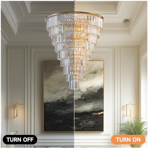 48 Inch Gold Tiered Crystal Tube Chandelier
