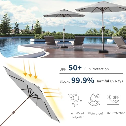 10FT Solar Umbrella 32 LED Lighted Patio Umbrella Table Market Umbrella w