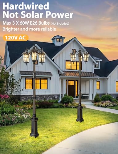 3 Head Motion Sensor Outdoor Post Lights with GFCI Outlet