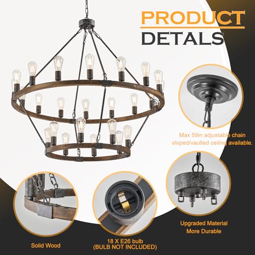 2 Tier Farmhouse Wagon Wheel Chandelier 43" Rustic Large Chandelier (24 Count)