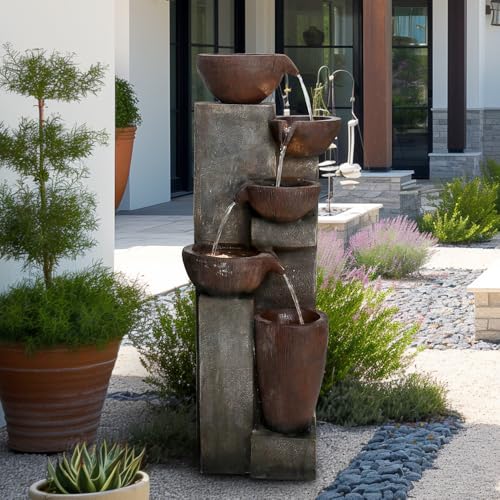 39.7" Tall Outdoor Water Fountain and Waterfalls