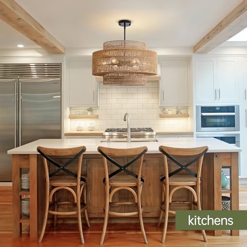 24" Rattan Chandelier for Dining Room