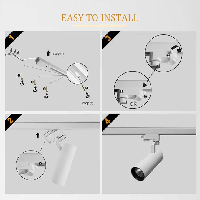 UPO 5-LED Track Lighting kit, 1500lm/15w CRI90 4000K 24°Beam Angle, Ceiling Spot Lighting for Kitchen, Living Room, Bedroom，Adjustable Track Head Easy Installation, LED Bulbs Included, White - Aura Lighting