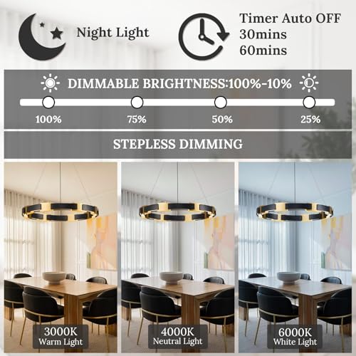 LED Ring Chandelier Modern Black Gold Chandeliers for Dining Room Dimmable