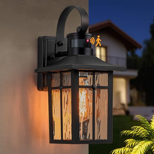 Aluminum Motion Sensor Outdoor Wall Light with Ripple Glass