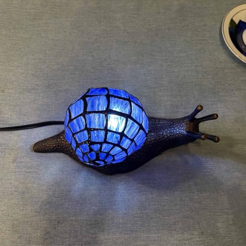 L10983 Blue Land Snail Tiffany Style Stained Glass Accent Table Lamp