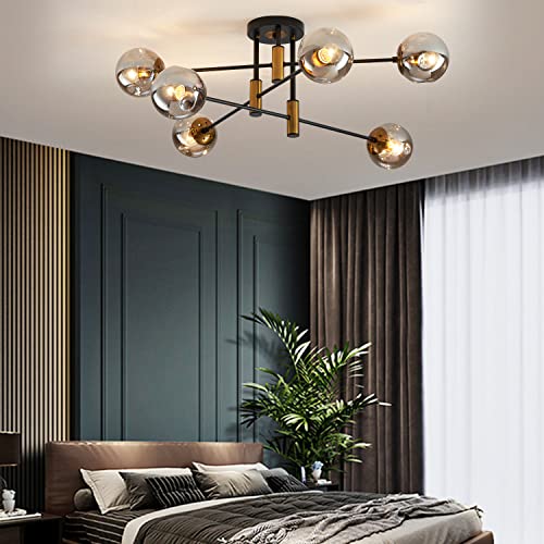 6 Light Sputnik Ceiling Light Fixture Mid Century Black and Gold Chandelier
