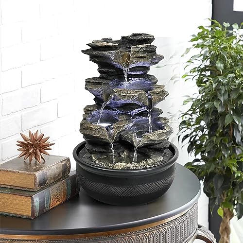 15.7" High Rock Cascading Tabletop Fountain