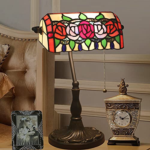 Tiffany Style Bankers Table Lamp Stained Glass Piano Desk Lamp Vintage Bedroom Bedside Lamp for Study