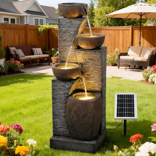 Outdoor Water Fountain 4 Tiers Stone Texture Modern Fountains