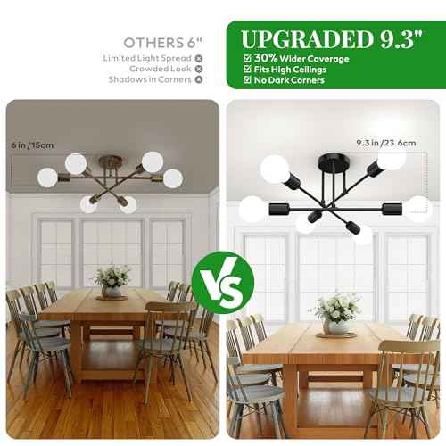 Black Sputnik Chandelier 6 Light, 22" Mid Century Modern Ceiling Light Fixture, Industrial Semi Flush Mount for Dining Room Bedroom Kitchen, E26 Base
