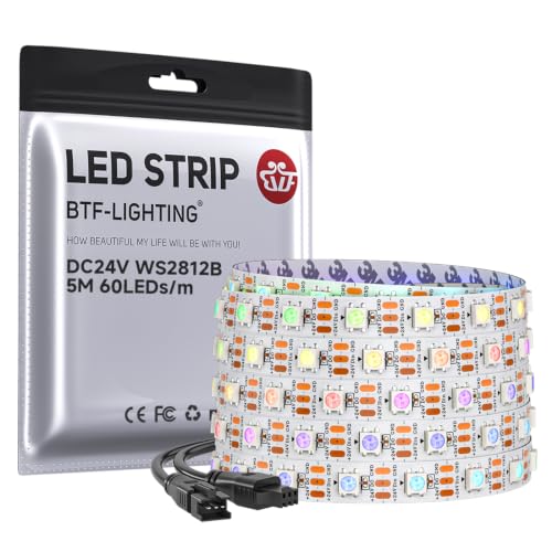 WS2812B Individually Addressable 24V RGB 16.4ft 60LED (White Pcb / 60LED/m IP30)