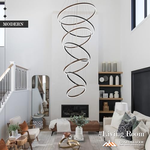 7 Ring LED Chandelier Black Walnut Wood Chandeliers Large Dimmable