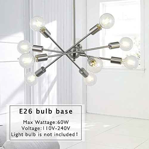 Modern Sputnik Chandelier Lighting 10 Lights with Adjustable Arms Mid Century Brushed Nickel Pendant Lighting for Kitchen Living Room Dining Room Foyer