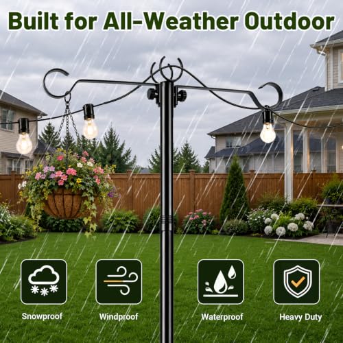 6 Pack Outdoor String Light Poles 10 ft with Detachable Side Crossbars