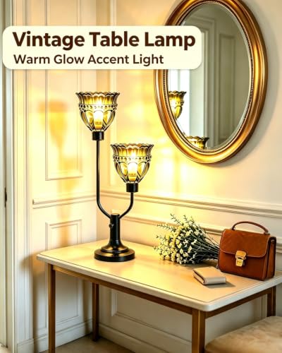 Mid Century Modern Table Lamp Vintage Green Glass Lamp Dimmable
