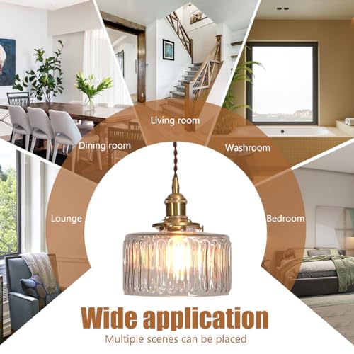 Glass Hanging Lights Kitchen Island Brushed Gold Ceiling Pendant Light Clear Round Light Fixture Striped Glass Shade Vintage Modern Pendant Lighting Chandelier Farmhouse Dining Room