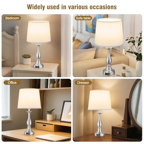 Bedside Table Lamp Touch Control Bedroom Lamps with USB A + C Charging Port 3 Way Dimmable Touch Lamps for Nightstand Living Room Bedroom Dorm Home Office Reading (2 Count)