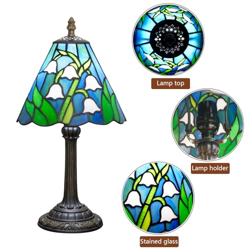 Tiffany Style Stained Glass Table Lamp Lily of The Valley Small Table Lamp Bedroom Bedside Lamp Living Room Dining Room Office Decoration Desk Lamp Home Decoration Creative Gift Scene Props