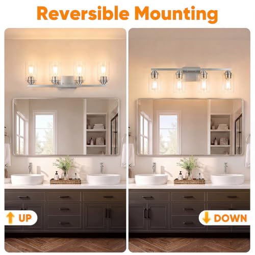 4 Light Brushed Nickel Bathroom Light Fixtures Over Mirror 27 Inches