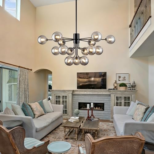 Sputnik Chandelier 15 Lights Smoked Glass Chandelier for Living Room