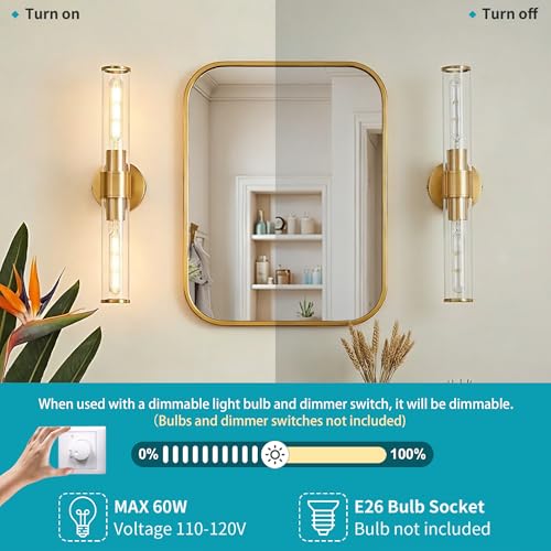 Hardwired Gold Bathroom Vanity Light Clear Glass Wall Sconce 2 Pack (2 Count)