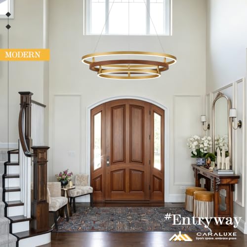 3 Ring LED Chandelier Modern Chandeliers Red Walnut Wood Gold Dimmable 31''