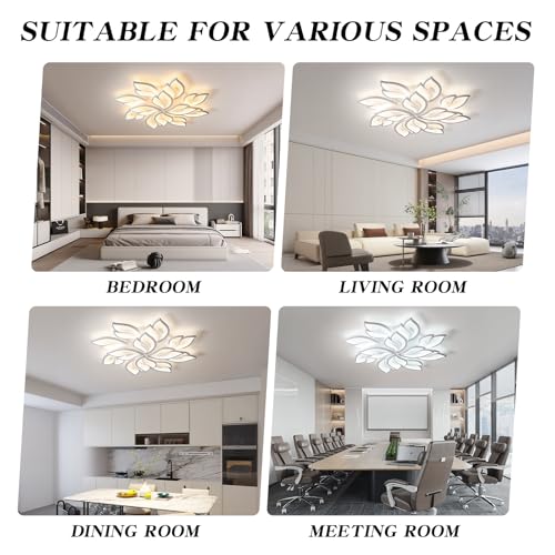 35.4" Flower Shaped Ceiling Light Dimmable Modern Ceiling Lamp Remote Control LED Lighting Fixture for Living Room Kitchen Dining Room