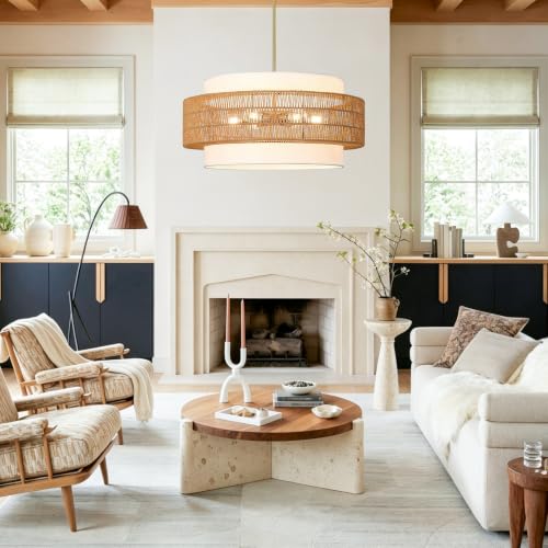 25.6" Rattan Chandelier for Dining Room