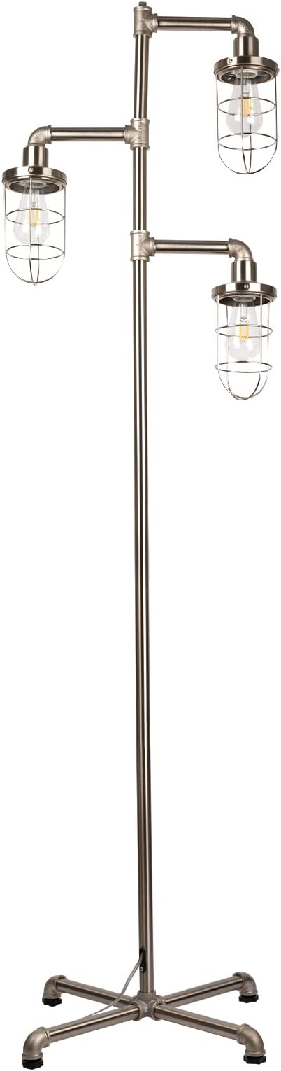 CONCA Steampunk Industrial Floor lamp, Rustic Edison Light Bulb, cage Shade (Sand Nickel)