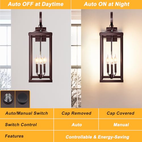 24" Extra Large Oil Rubbed Bronze Dusk to Dawn Outdoor Wall Lantern 3 (2 Count)