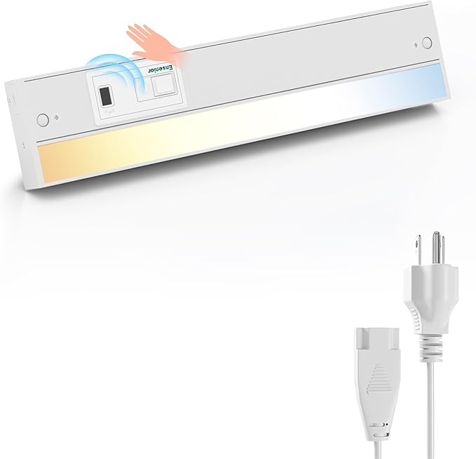 Ensenior 12 Inch Hand Wave LED Under Cabinet Lighting Plug in or Hardwired with Dimmable 5CCT CRI 90+ 2.4G Wireless Sync, Under Counter Lights with for Kitchen, 120V, 8W 500LM
