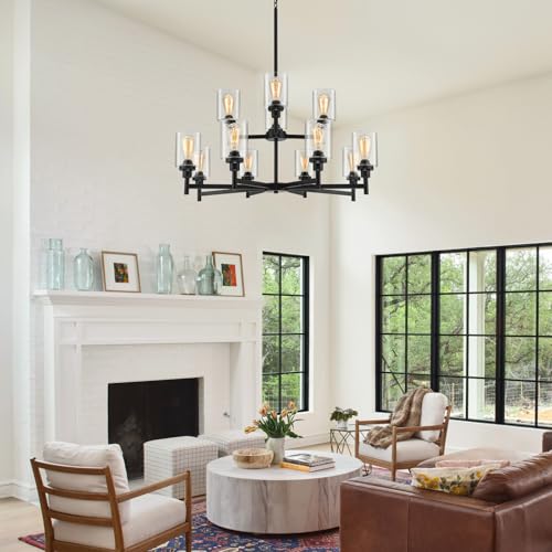 2-Tier 12-Light Large Black Farmhouse Chandeliers for Living Dining Room