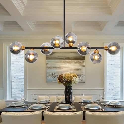Linear Chandeliers for Dining Room 50" Gray Globe Rectangle Pendant Light