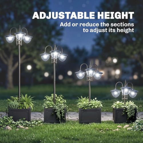 74.5" 3 Head Solar Lamp Post Light Outdoor with Planter