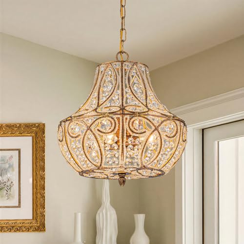 4 Light Antique Gold Gourd Beaded Chandelier