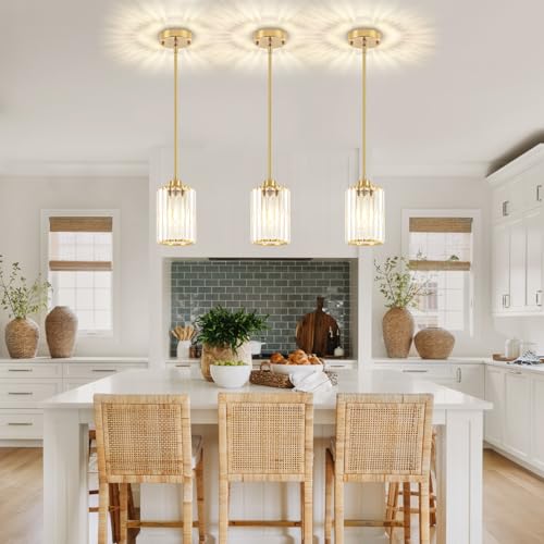 Brushed Brass Pendant Light Fixtures Over Island Modern Kitchen Lighting (2 Count)