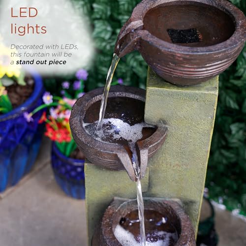 32" Tall 3 Tier Basins Water Fountain with LED Lights