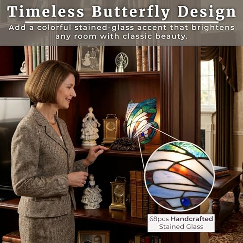 Tiffany Style Table Lamp with Butterfly Stained Glass Shade