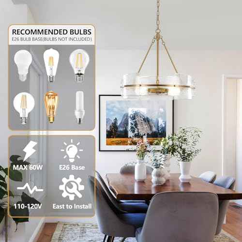 Modern Chandelier for Dining Room, 22" Gold Glass Chandelier, Large Farmhouse Round Chandelier for Dining Room, Foyer, Bedroom, Hallway, Entryway
