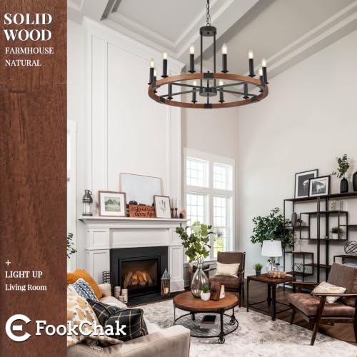 Farmhouse Wood Wagon Wheel Chandelier 12 Light Round Rustic Chandeliers